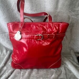 Kenneth Cole Reaction Red Leather Tote Bag Indie Sleaze Y2K Corporate Goth Retro